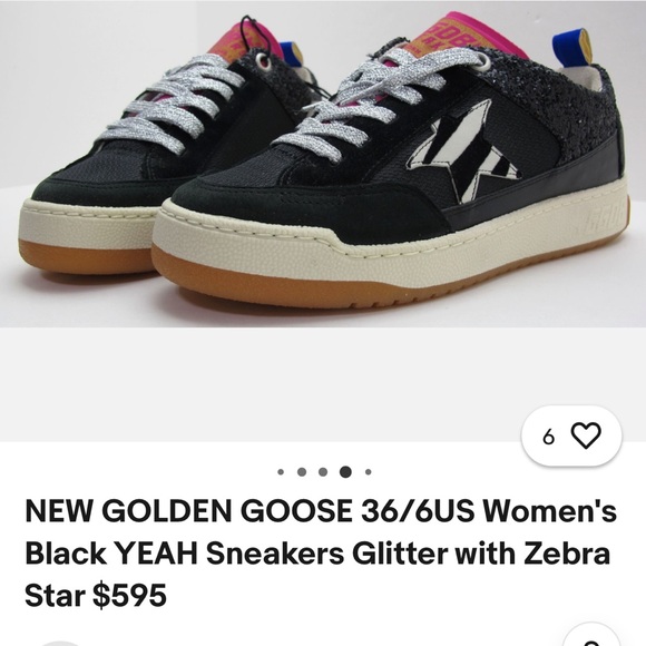 NWB Nabuk toe net and glitter quarter zebra print star golden goose sneakers, 36 - Picture 4 of 9